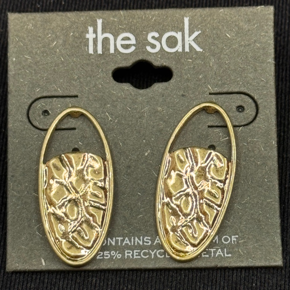 The Sak Gold Textured Oval Earrings 1.5 inch approx